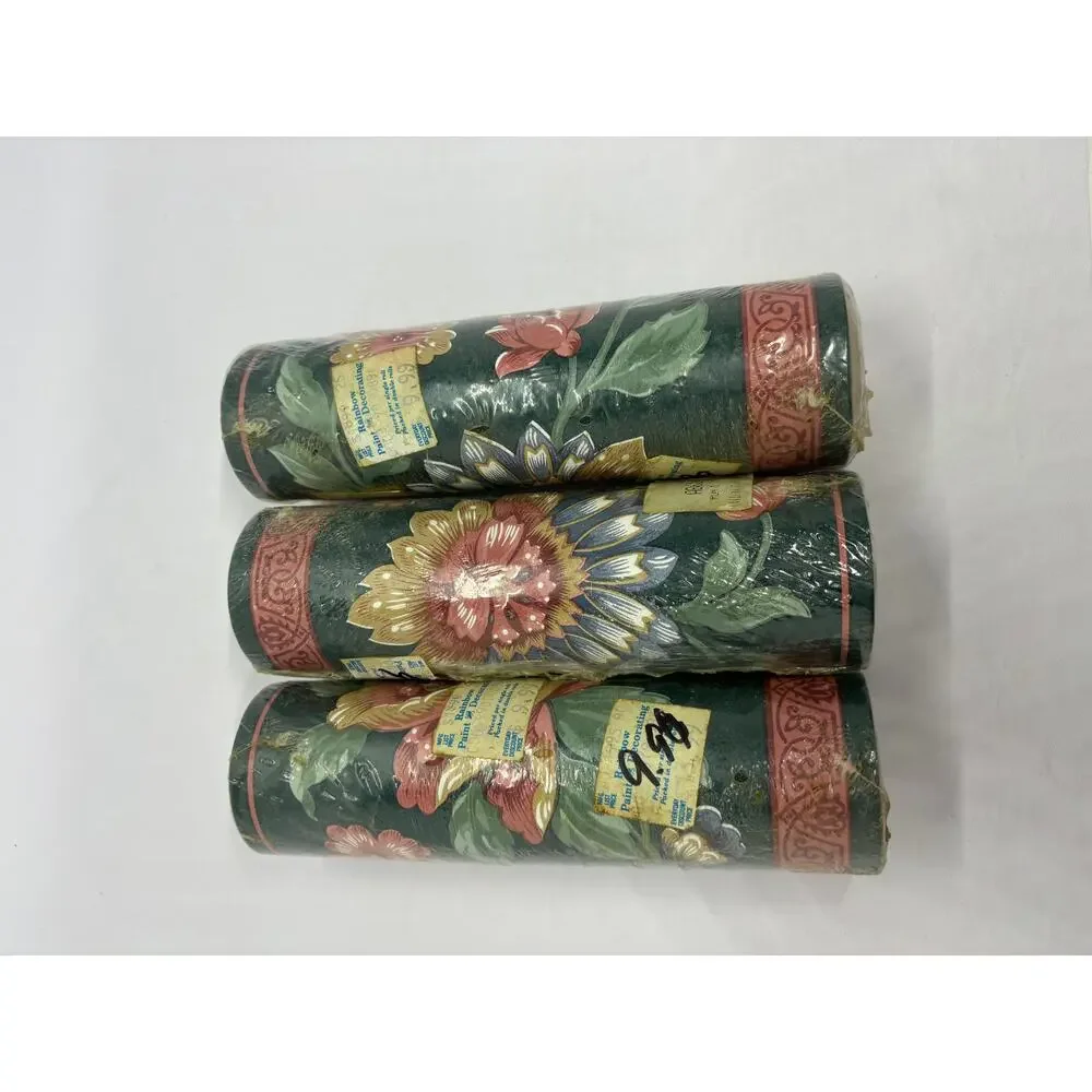 Vintage Floral Wallpaper Border 15 Yards Mauve Green 3 Sealed Rolls